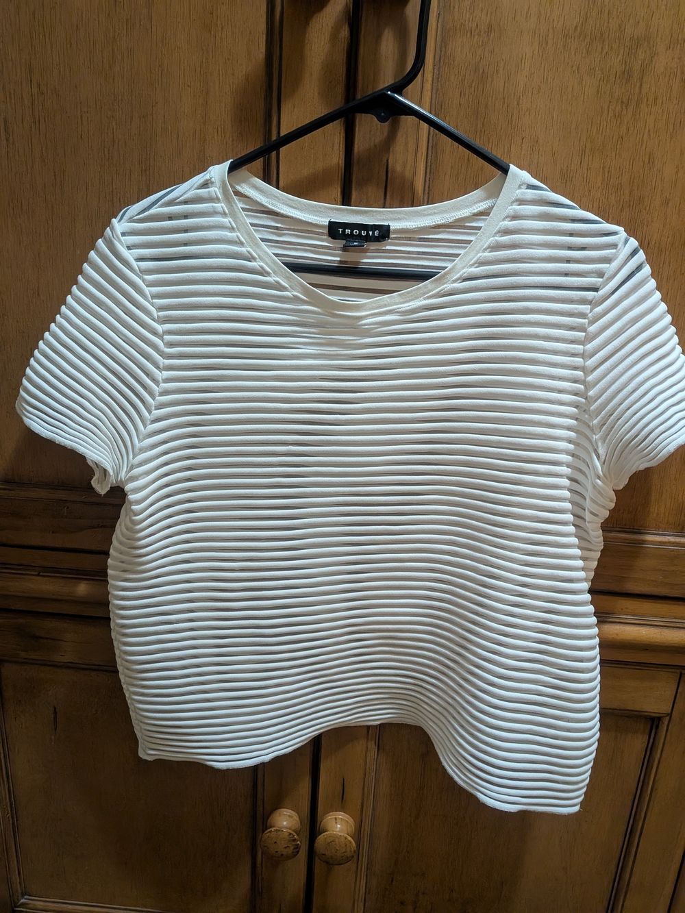 Trouve Cream Ribbed Short Sleeve Top